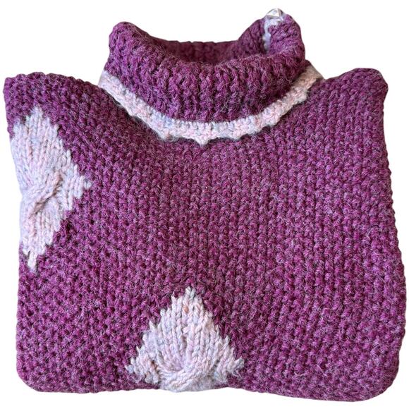 Vintage Handmade Purple & Pink Diamond Knit Turtleneck Sweater Size Large - Picture 3 of 15